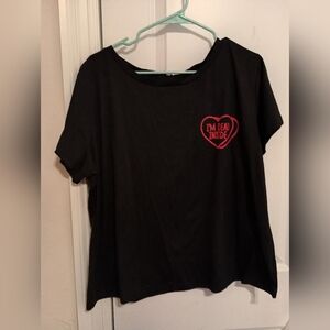 Black T-Shirt with Red Heart Graphic